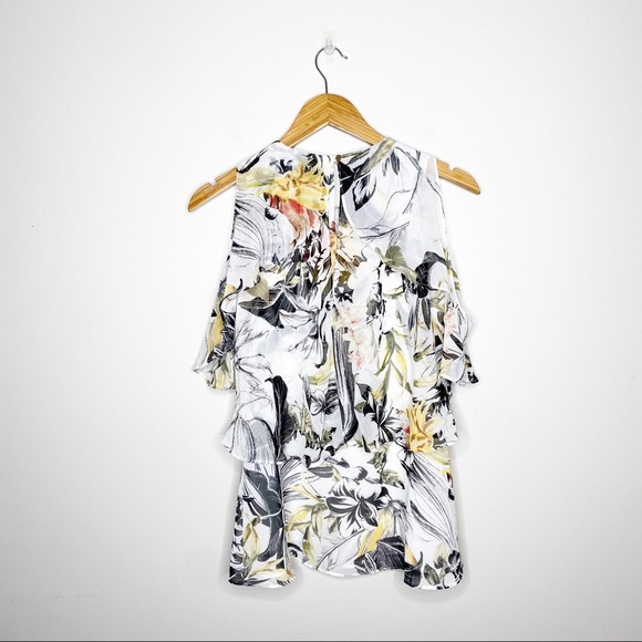 WHBM Floral Cold Shoulder Ruffle Blouse Size S - Picture 4 of 10